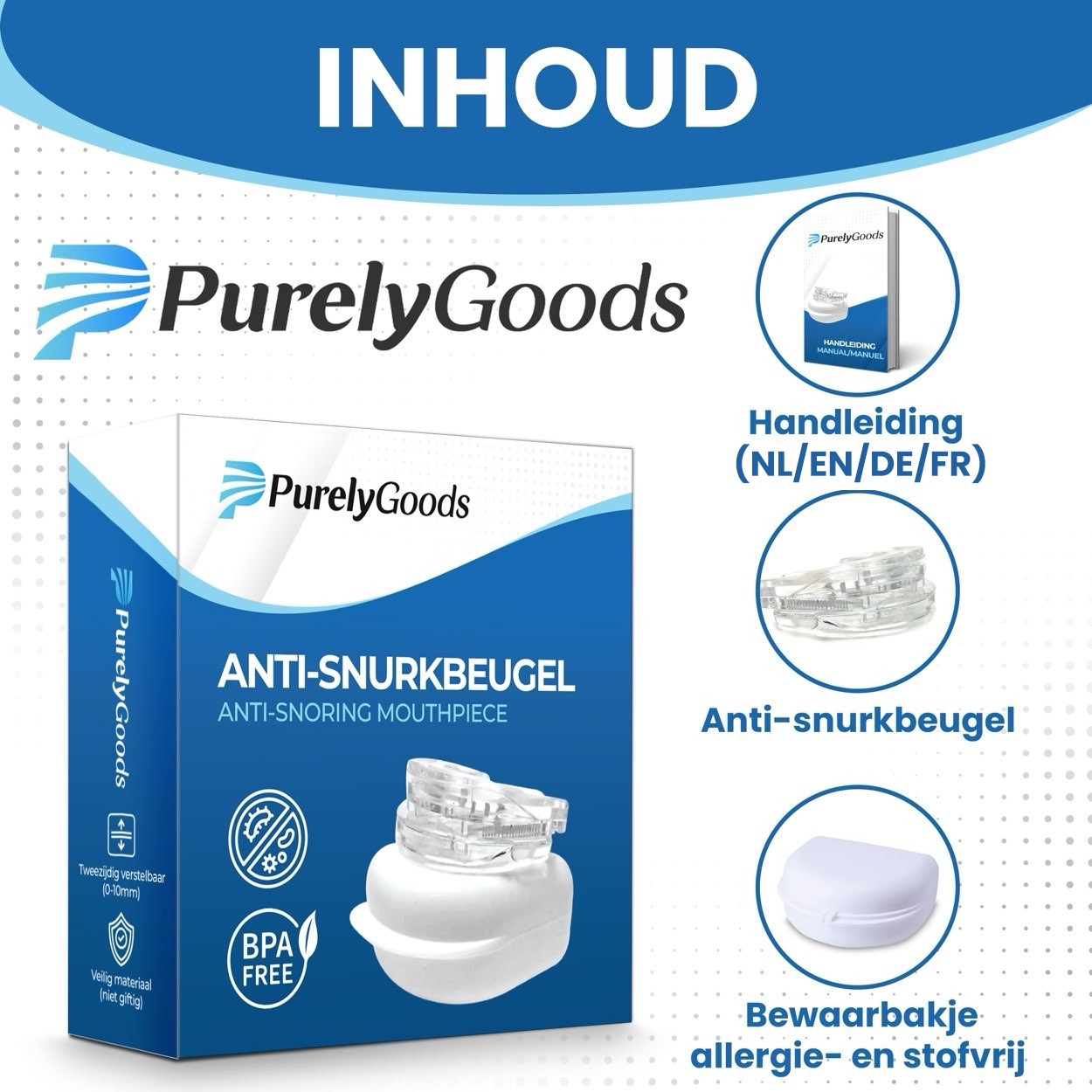 PurelyGoods snurkbeugel max inhoud verpakking