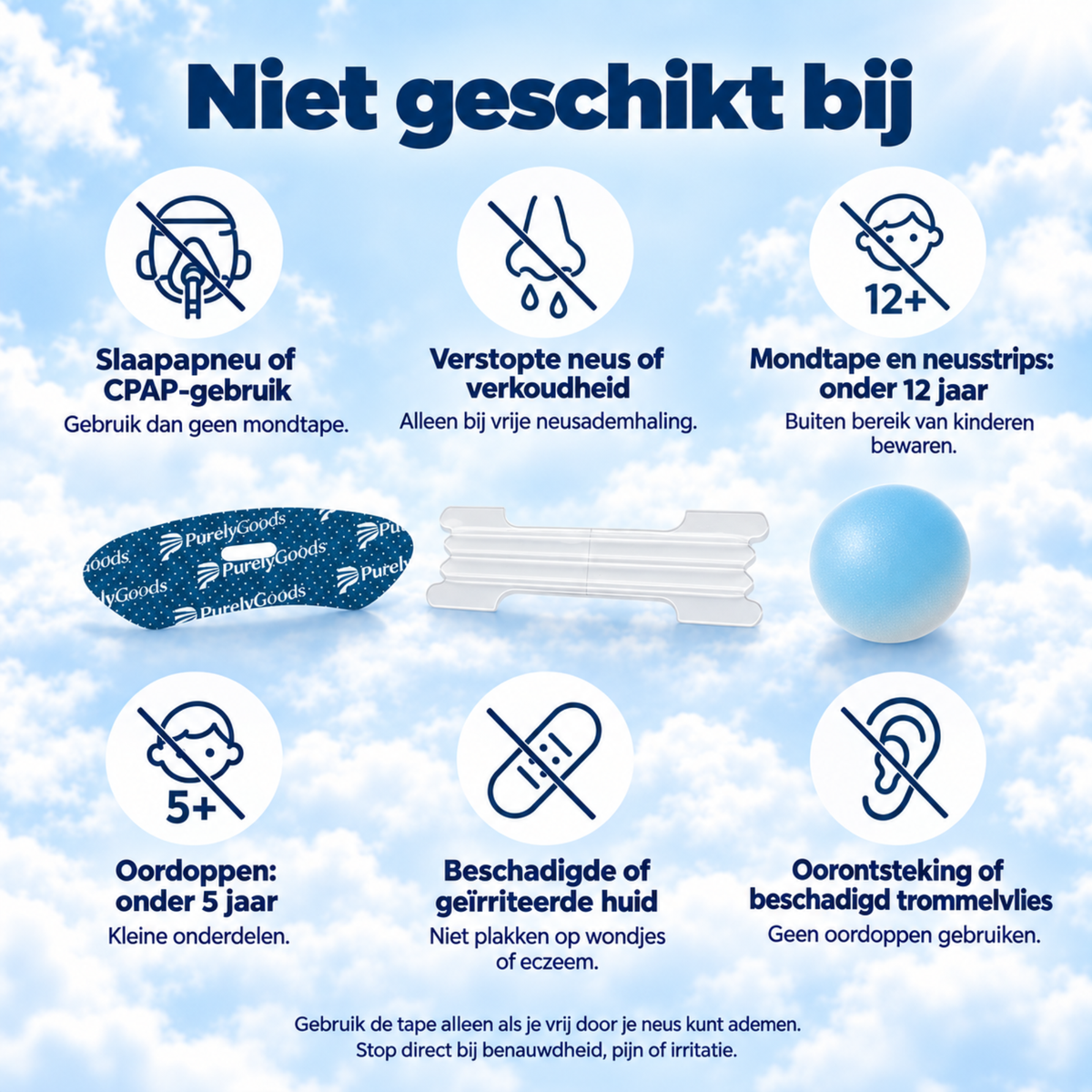 Overzicht van situaties waarin mondtape, neusstrips en oordoppen niet geschikt zijn