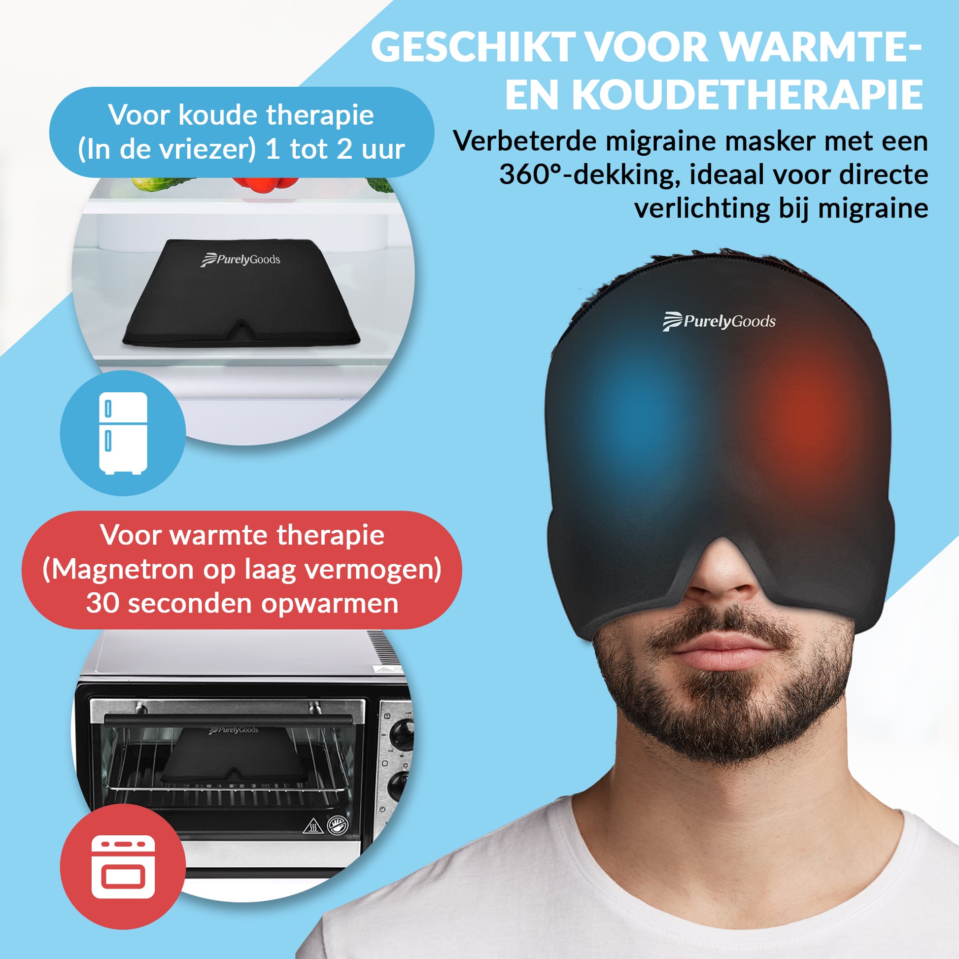 PurelyGoods migraine masker geschikt voor warmte- en koudetherapie tegen hoofdpijn en migraine