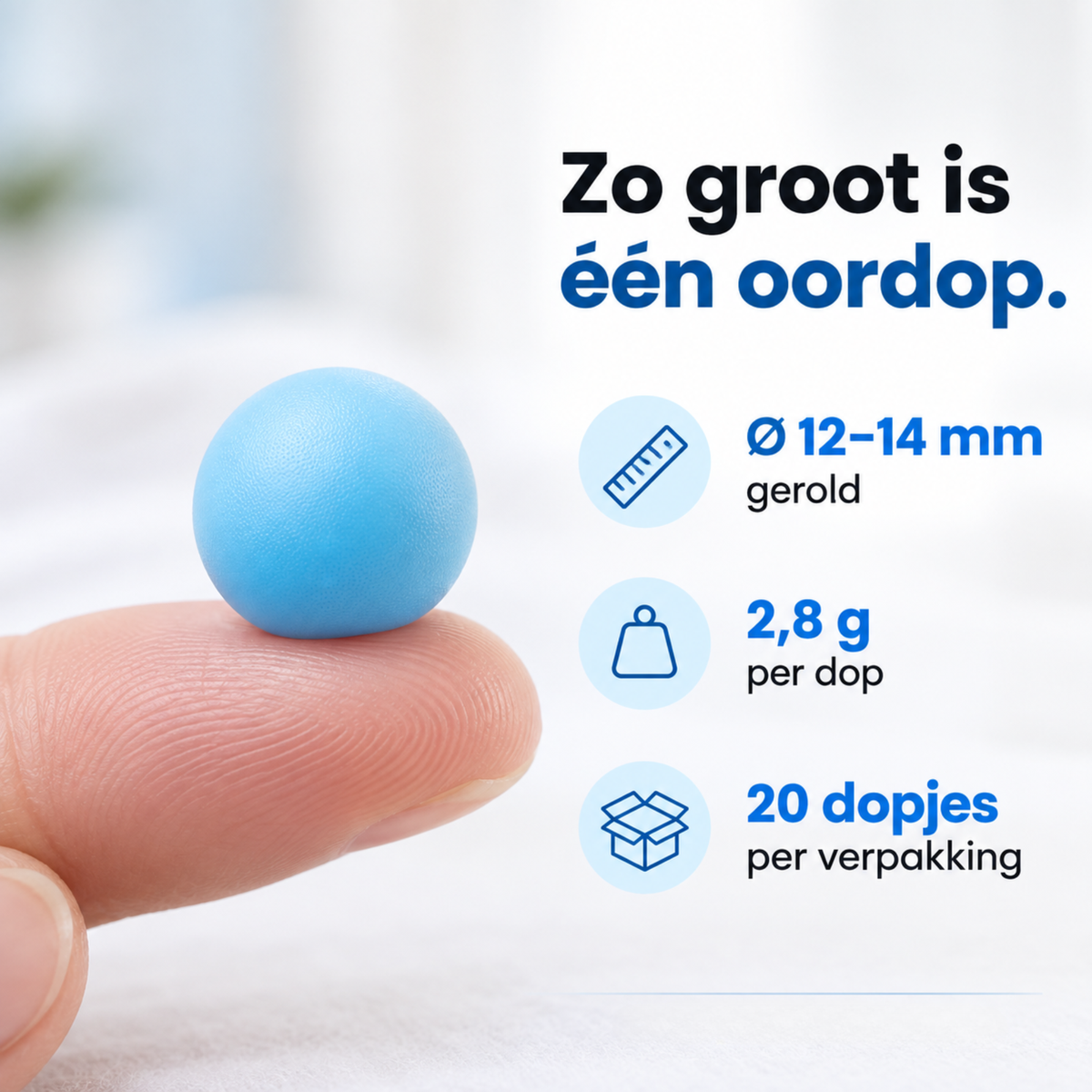 PurelyGoods siliconen oordop op vingertop, Ø 12–14 mm, 2,8 g, 20 dopjes per verpakking