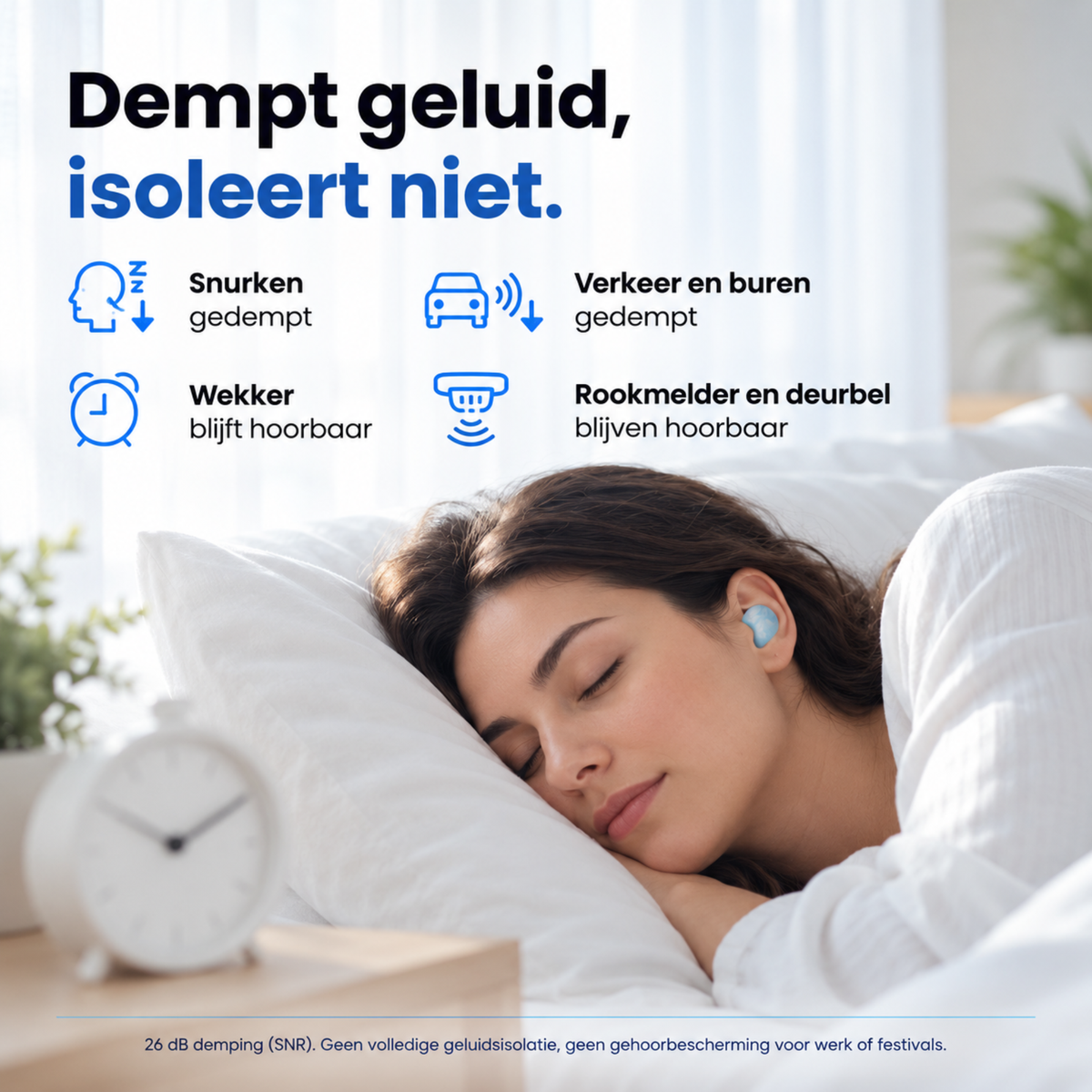 PurelyGoods oordoppen dempen snurken en verkeer, wekker en rookmelder blijven hoorbaar