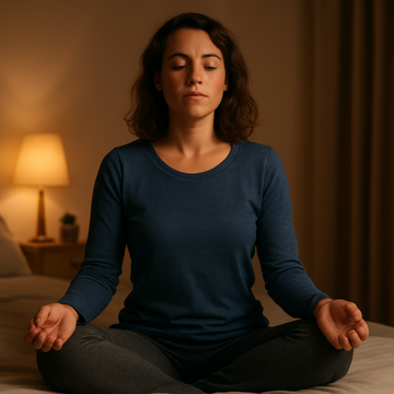 Vrouw is bezig met paced breathing op bed