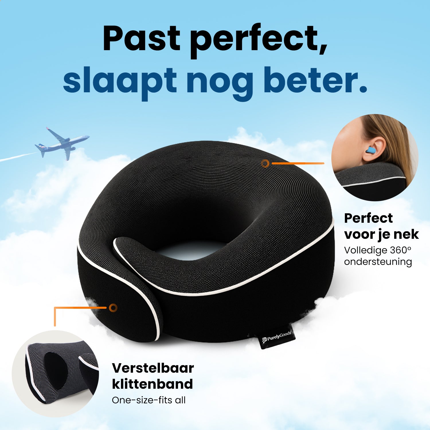 Nekkussen reizen PurelyGoods verstelbare pasvorm van klittenband