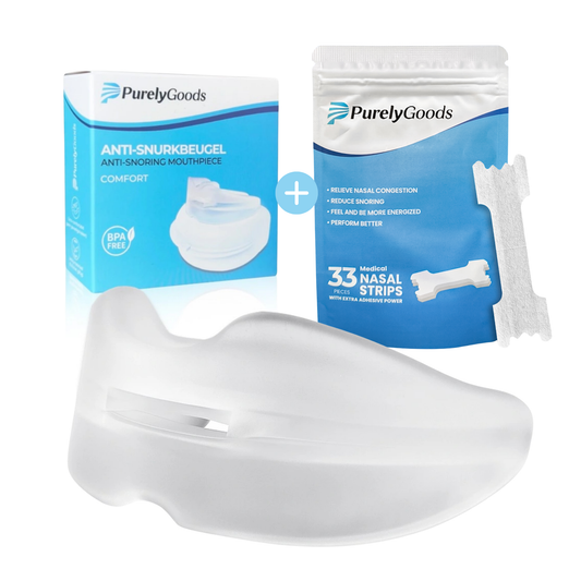 PurelyGoods Snurkbeugel Comfort en Neusstrips Set voor beter ademhalen en minder snurken tijdens de nacht.