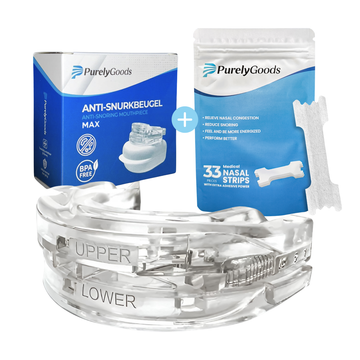 PurelyGoods Snurkbeugel Max en Neusstrips Set voor beter ademhalen en minder snurken tijdens de nacht.