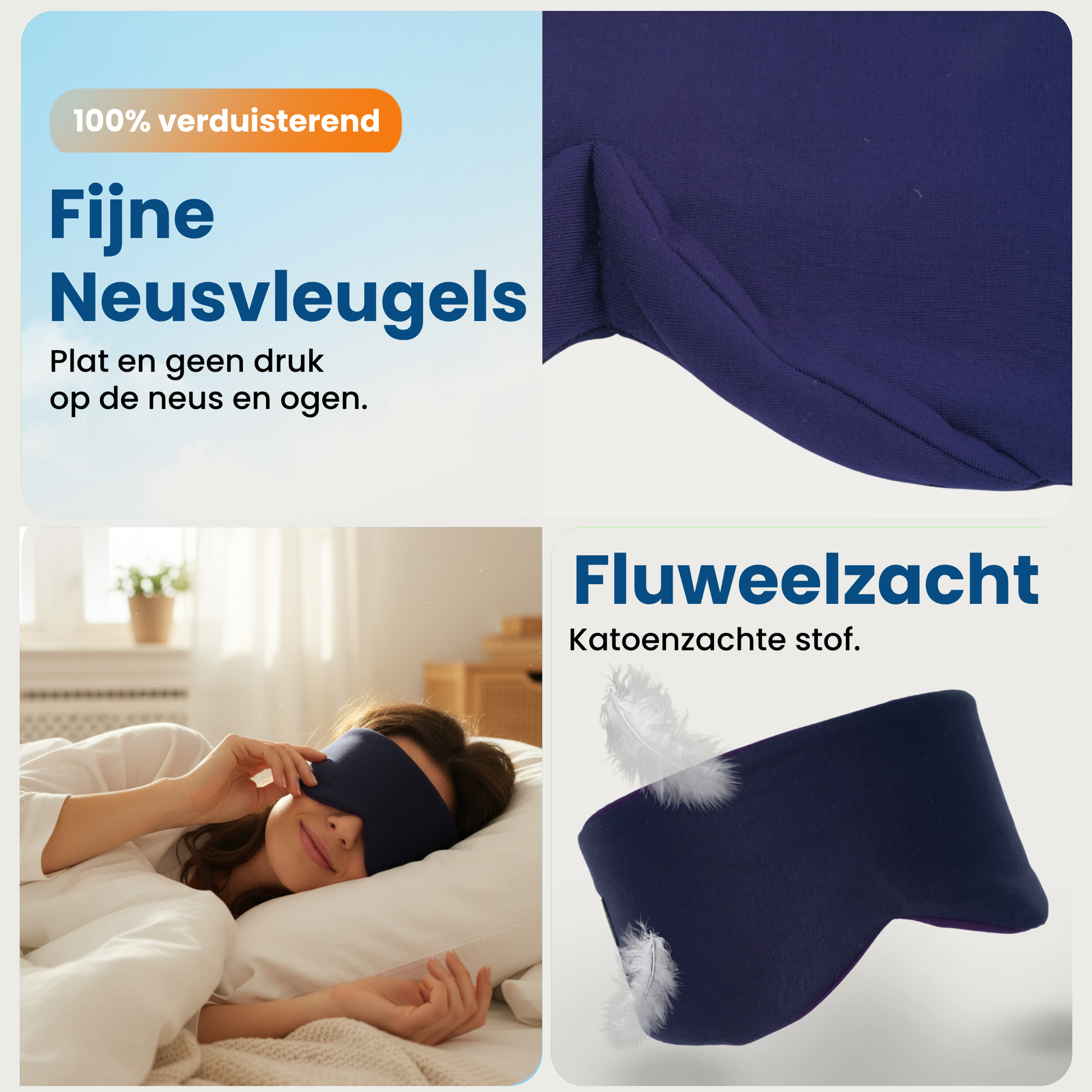 PurelyGoods slaap masker donkerblauw met zachte neusvleugels
