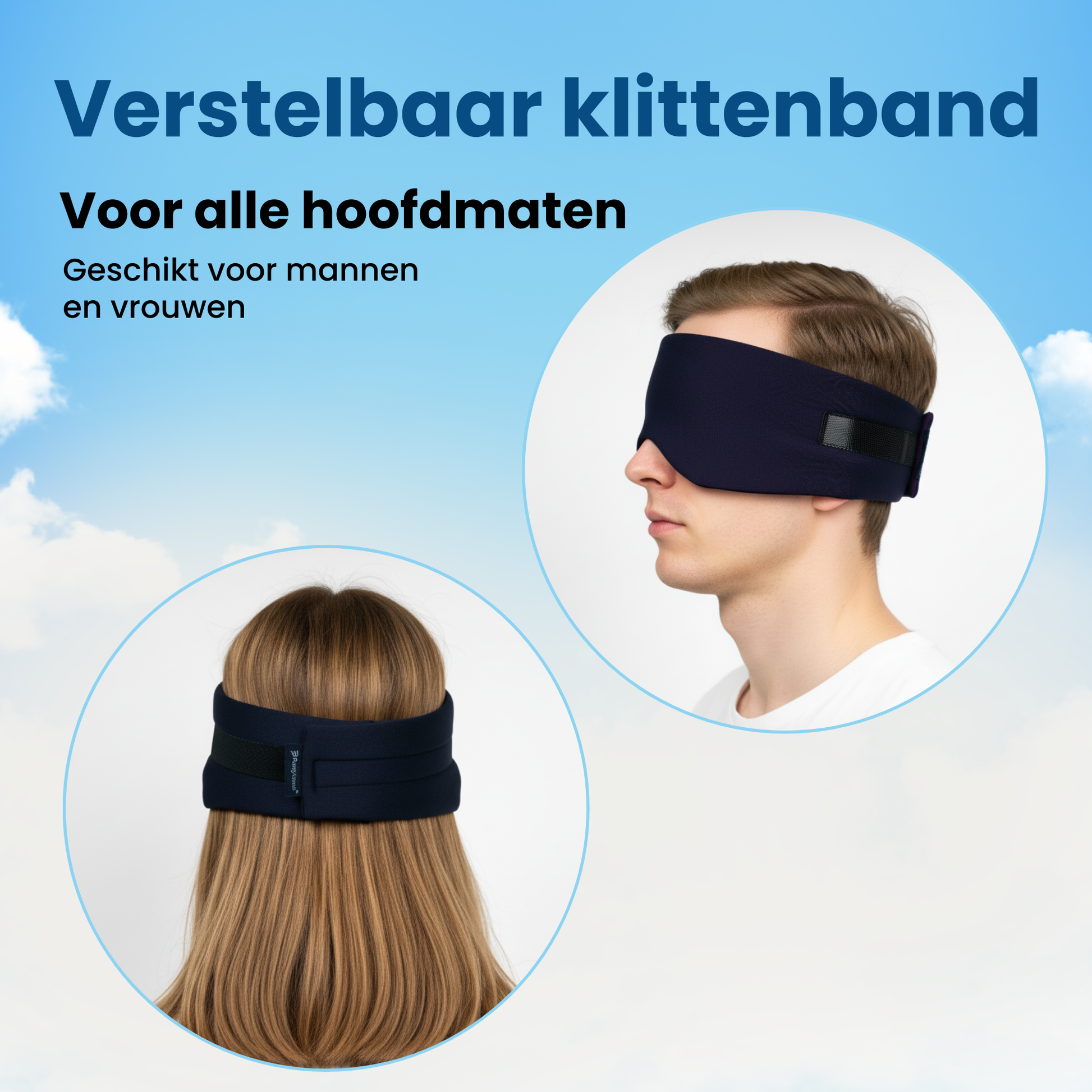 PurelyGoods slaapmasker donkerblauw met verstelbaar klittenband
