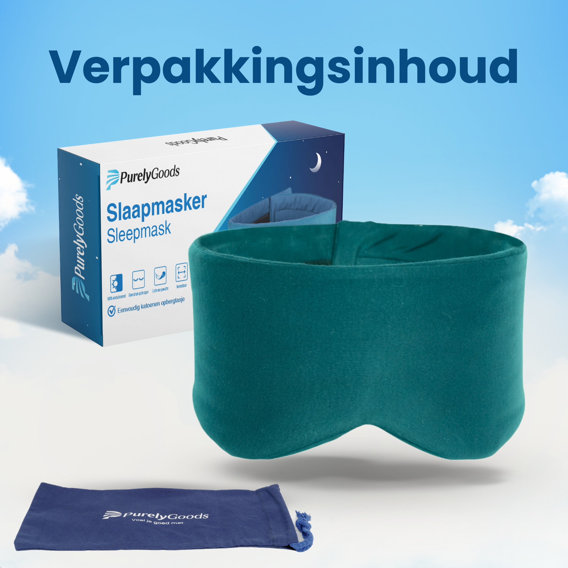 PurelyGoods slaapmasker oceaan blauw verpakkingsinhoud