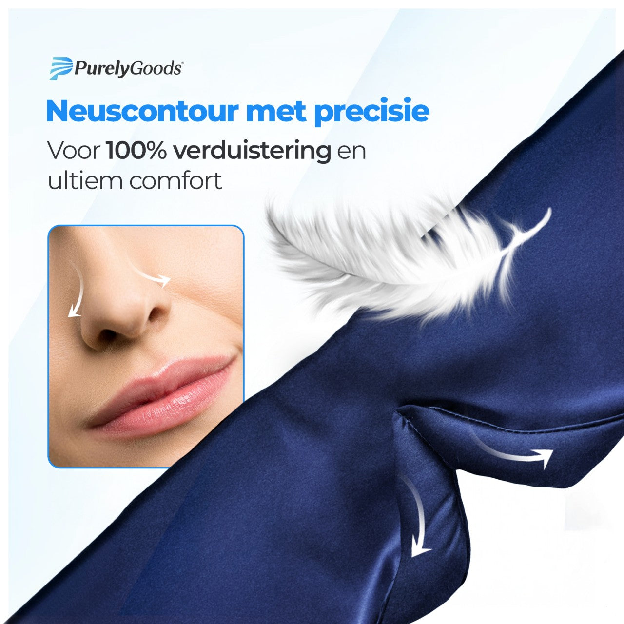 Zijden slaapmasker met neuscontouren voor verduistering