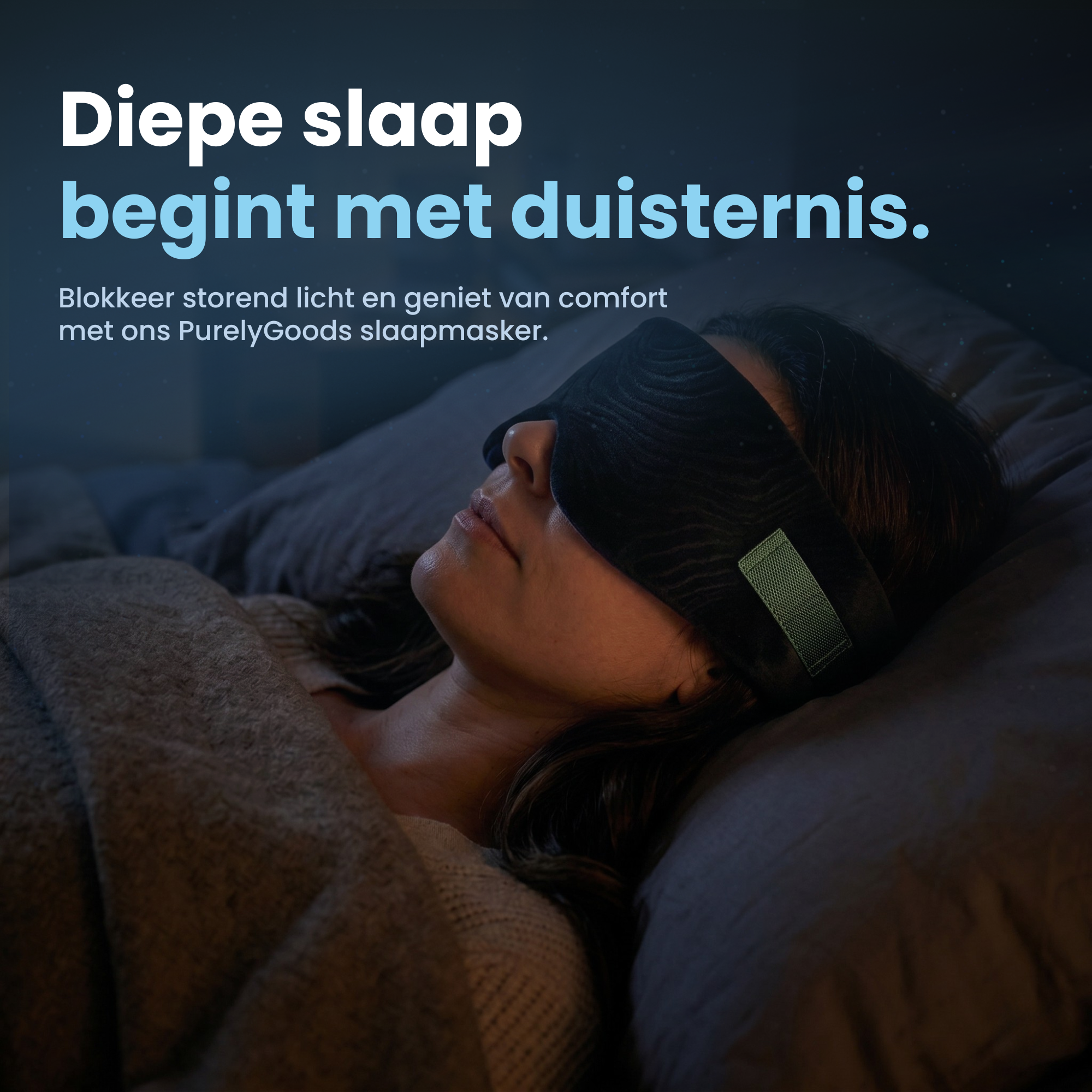 Vrouw slaapt met verduisterend slaapmasker voor diepe en ongestoorde nachtrust