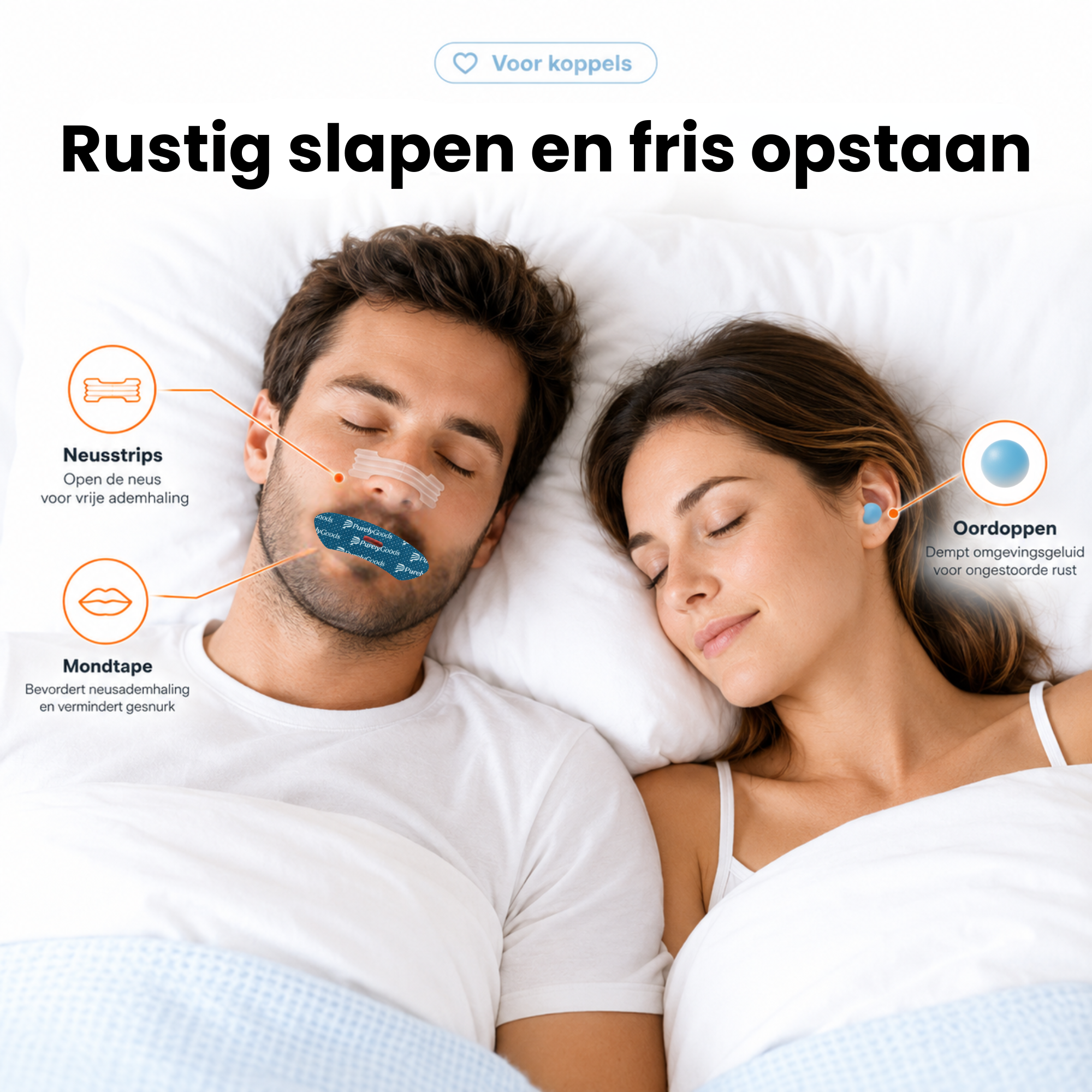 Anti-snurk set voor koppels met neusstrips, mondtape en oordoppen