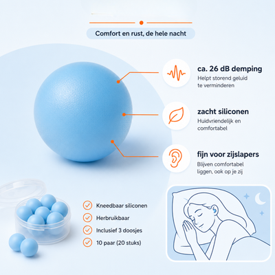 Herbruikbare siliconen oordoppen met circa 26 dB demping voor comfortabel slapen