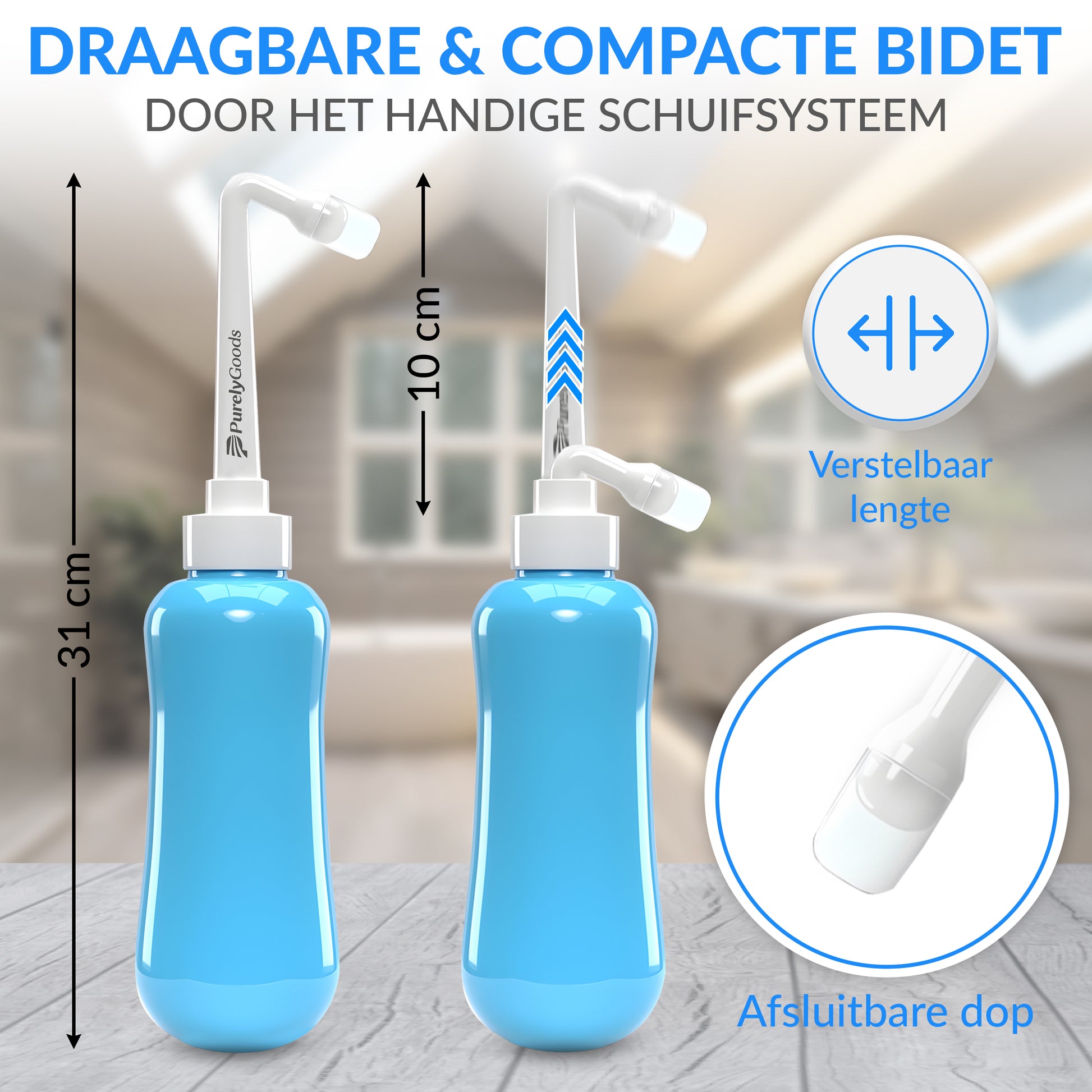 Draagbare peri bottle met verstelbare lengte – compacte bidet fles voor hygiëne