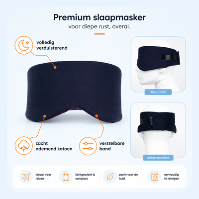 Premium verduisterend slaapmasker van ademend katoen met verstelbare band