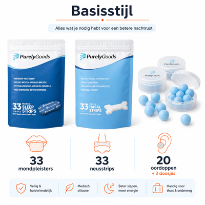 PurelyGoods basisstijl slaappakket met mondpleisters, neusstrips en siliconen oordoppen