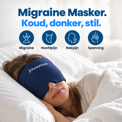 PurelyGoods migraine masker bij migraine, hoofdpijn, nekpijn en spanning, gedragen in bed