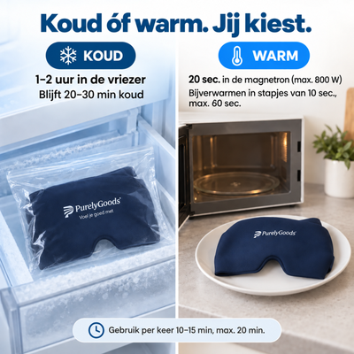 PurelyGoods migraine masker koud uit de vriezer of warm uit de magnetron, met gebruiksduur