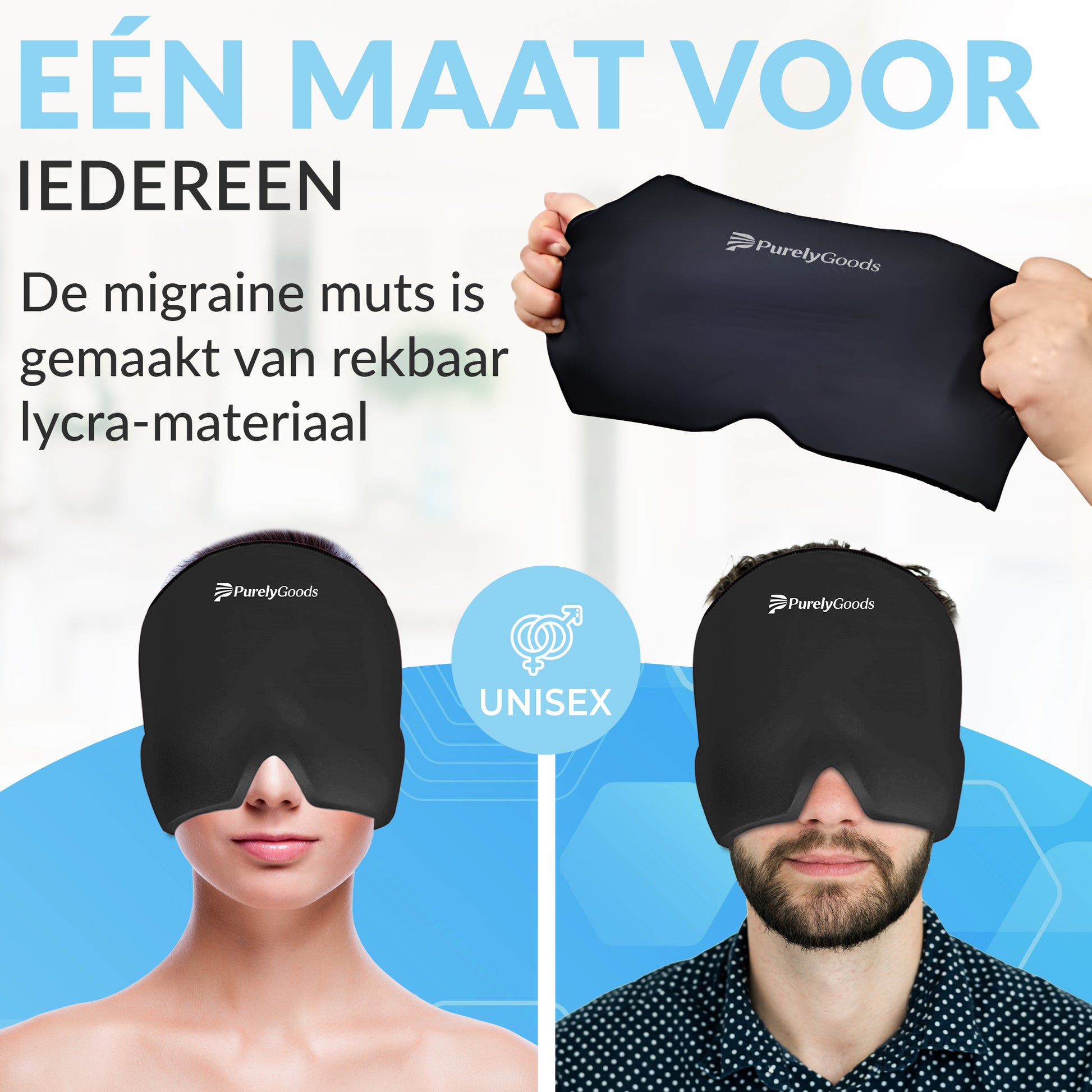 Unisex migraine masker van rekbaar lycra materiaal – geschikt voor mannen en vrouwen
