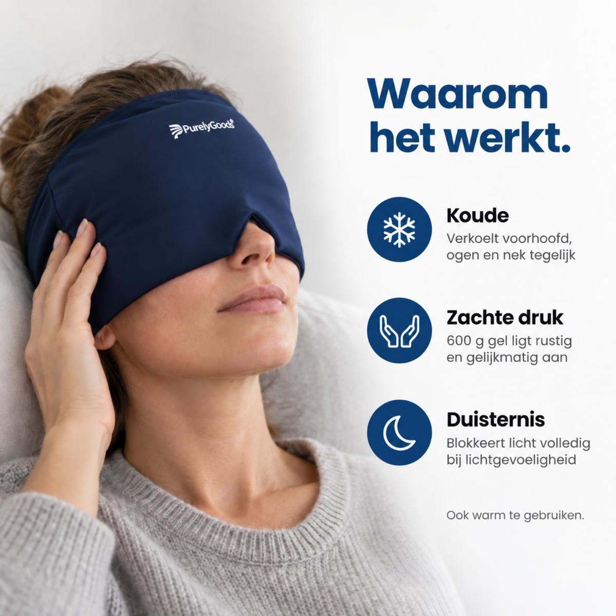 PurelyGoods migraine masker verkoelt voorhoofd, ogen en nek met zachte druk en volledige duisternis