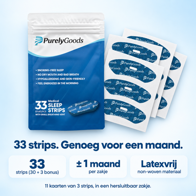 Zakje PurelyGoods mondtape met 33 strips, goed voor ongeveer een maand, latexvrij materiaal