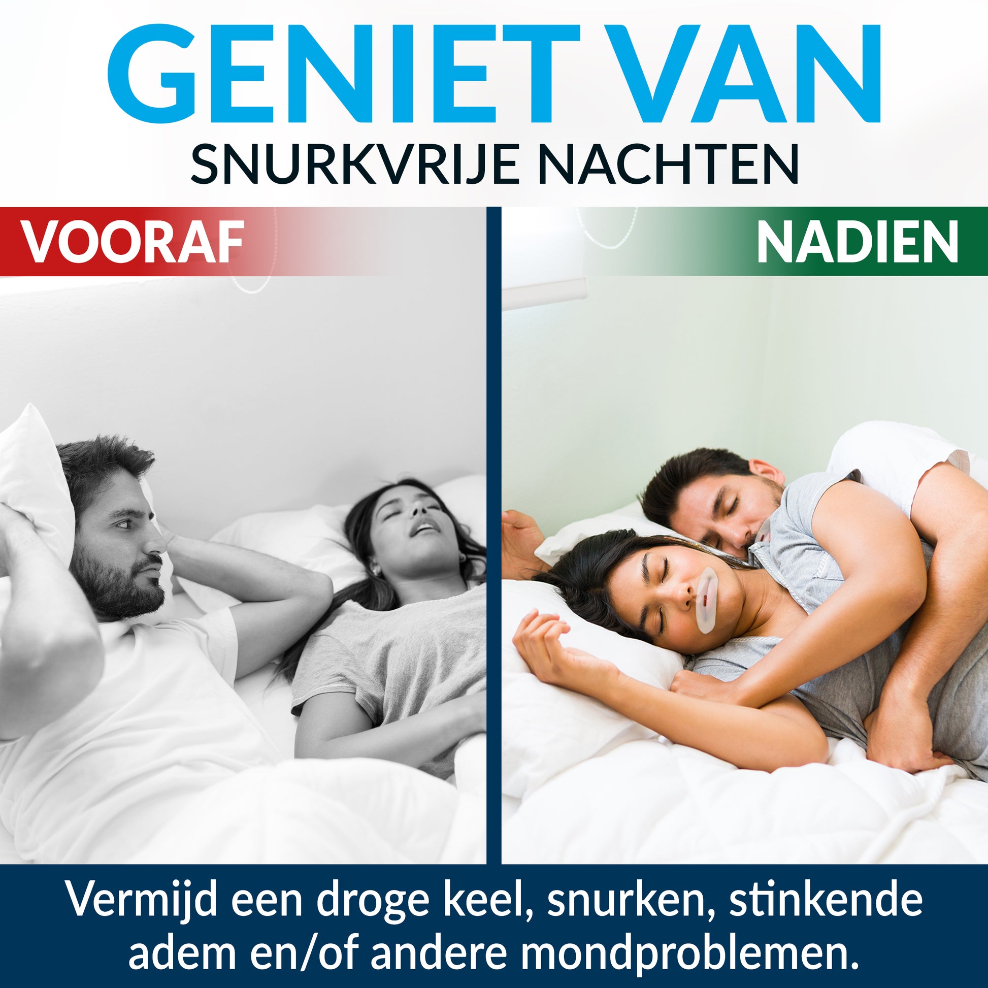 Before and after resultaat met PurelyGoods mondtape tegen snurken en mondademhaling