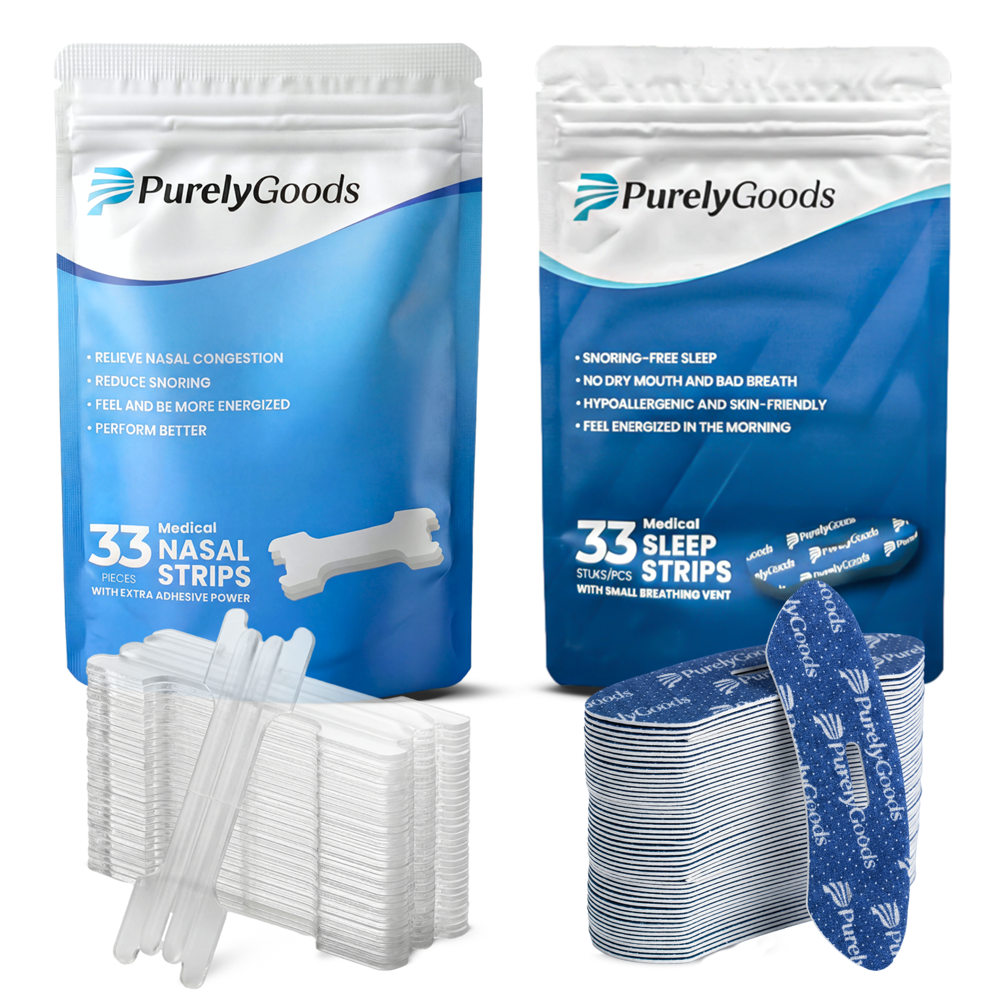 PurelyGoods neusstrips en mondtape bundel met 33 neusstrips en 33 slaapstrips