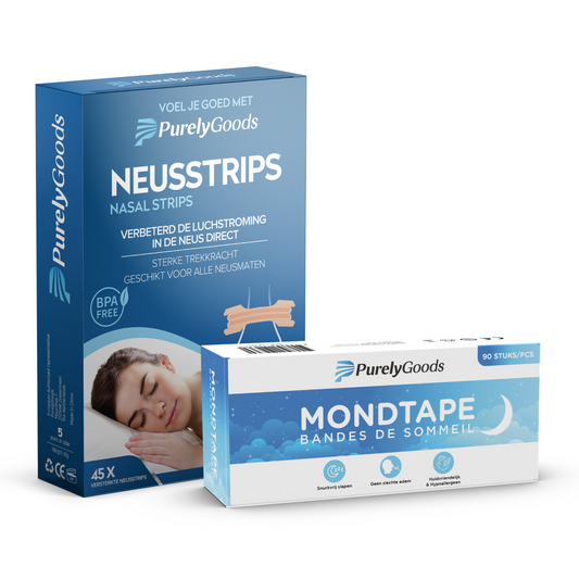 PurelyGoods combinatieverpakking met neusstrips en mondtape – snurkproducten voor betere ademhaling en nachtrust
