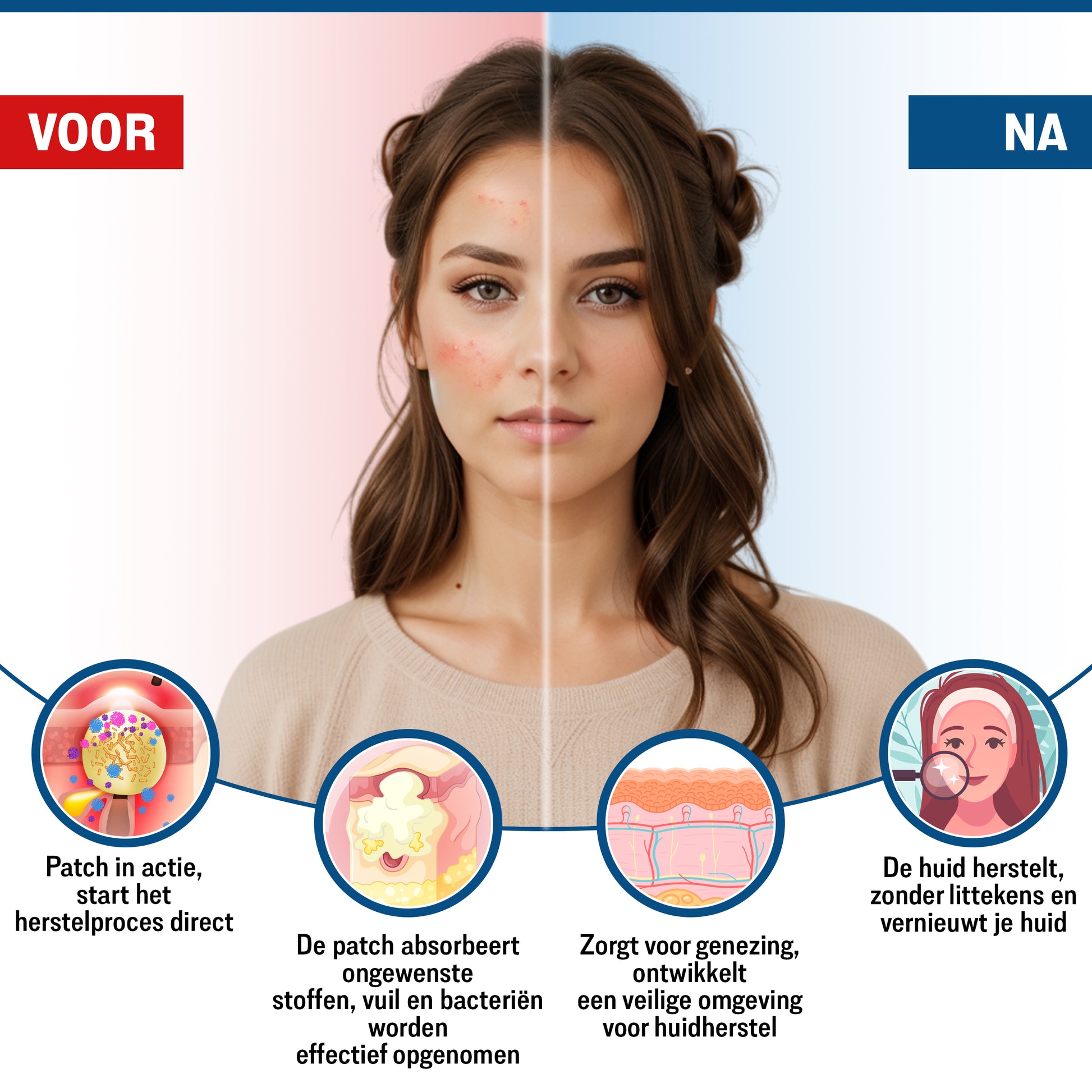 Before en after resultaat PurelyGoods pimple patches – snelle genezing zonder littekens
