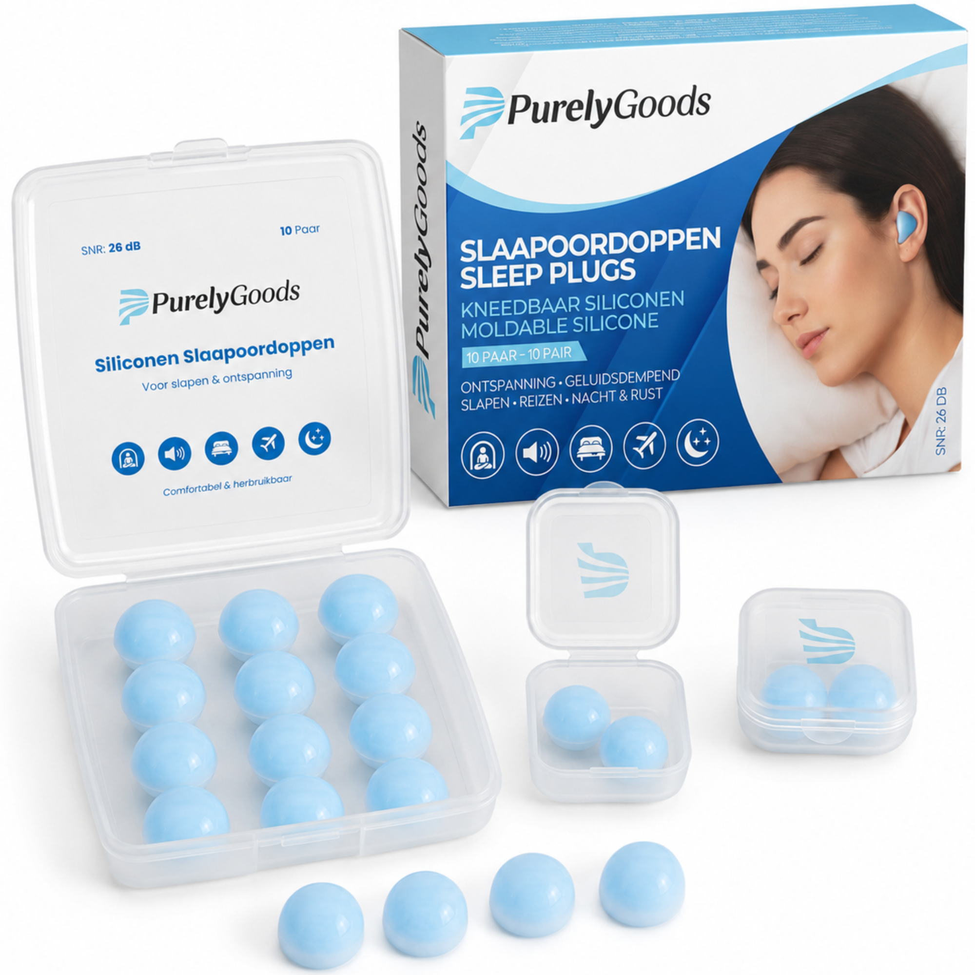 PurelyGoods siliconen slaapoordoppen 10 paar met opbergdoosjes