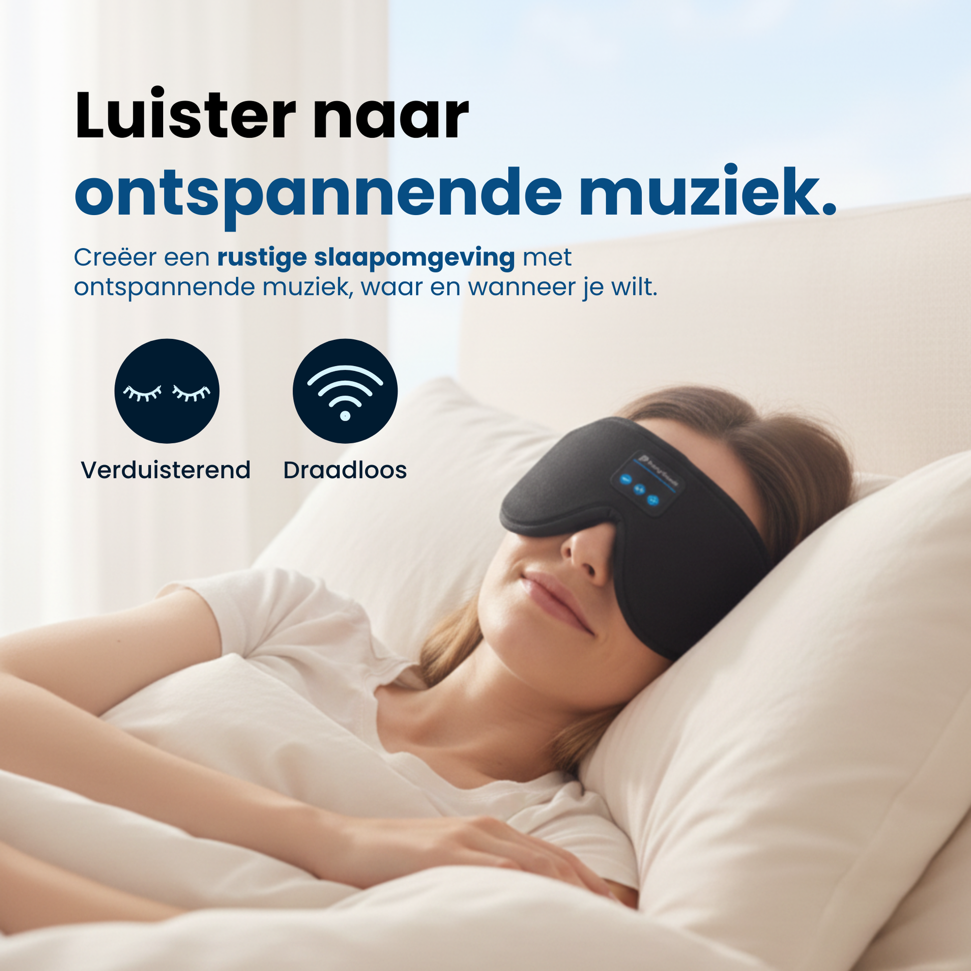 PurelyGoods slaapmasker met draadloze koptelefoon, verduisterend oogmasker voor ontspannen muziek luisteren tijdens het slapen.