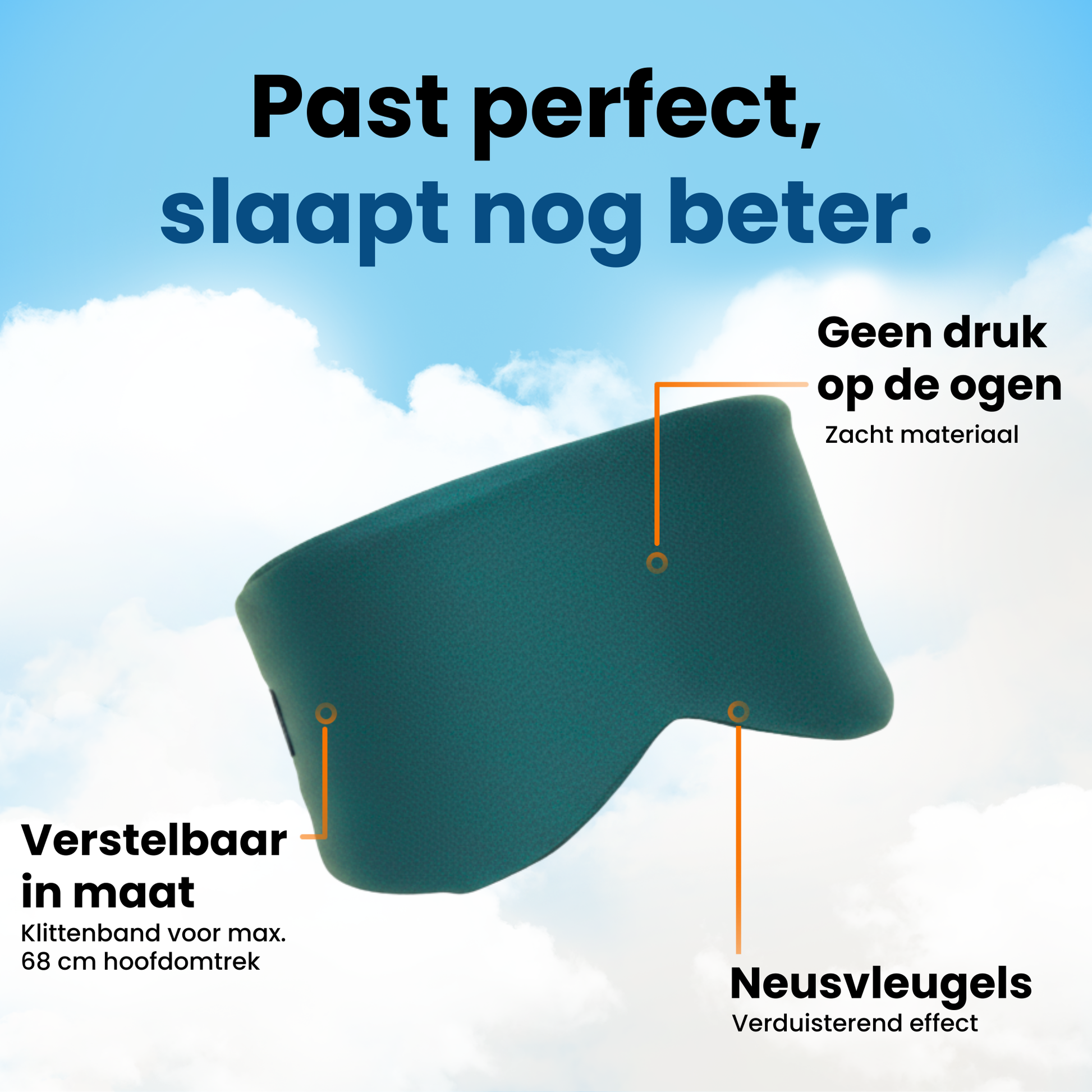 PurelyGoods slaapmasker oceaan blauw, neusvleugels voor verduisterend effect, verstelbaar klittenband, geen druk op de ogen