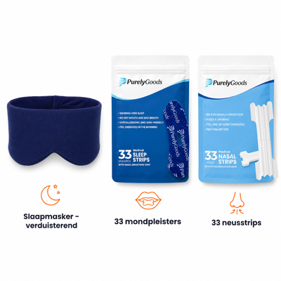 PurelyGoods slaappakket met neusstrips, mondtape en katoenen slaapmasker