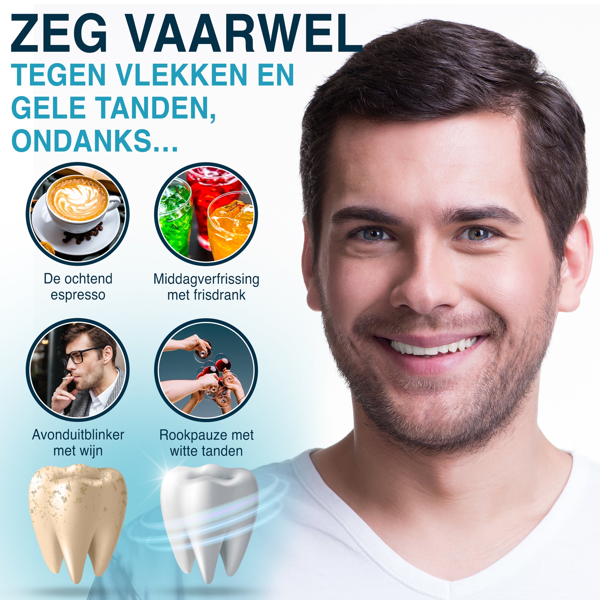 Whitening strips voor wittere tanden – effectief tegen verkleuring door koffie, thee, wijn, frisdrank en roken
