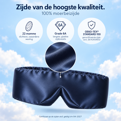 Marineblauw zijden slaapmasker van 100% moerbeizijde, 22 momme, Grade 6A en OEKO-TEX gecertificeerd