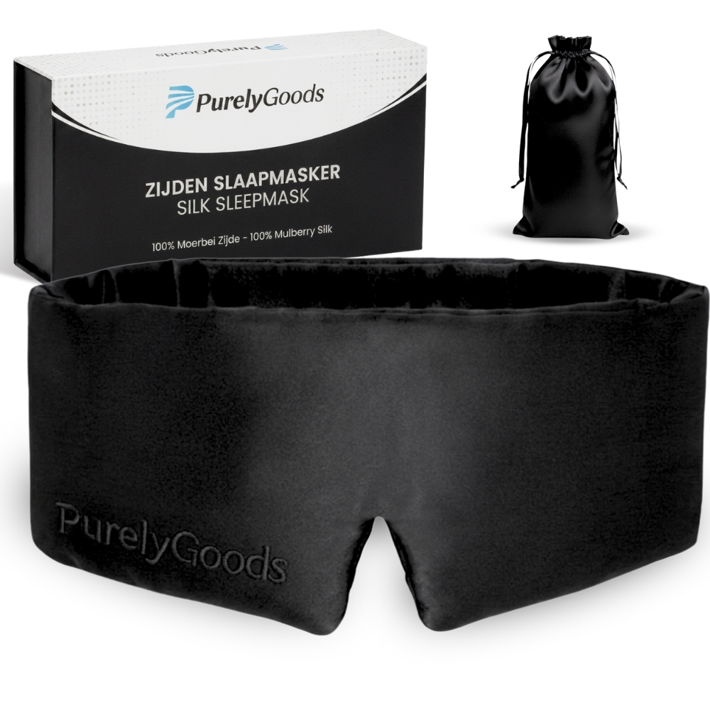PurelyGoods zijden slaapmasker met opbergzakje en verpakking