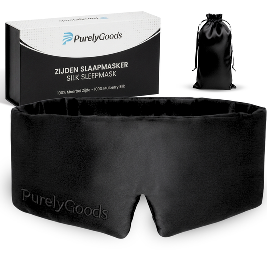 PurelyGoods zijden slaapmasker met opbergzakje en verpakking