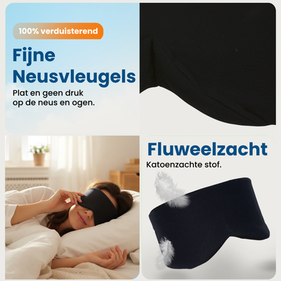 Slaapmasker met platte neusvleugels en zacht materiaal zonder druk op ogen en neus