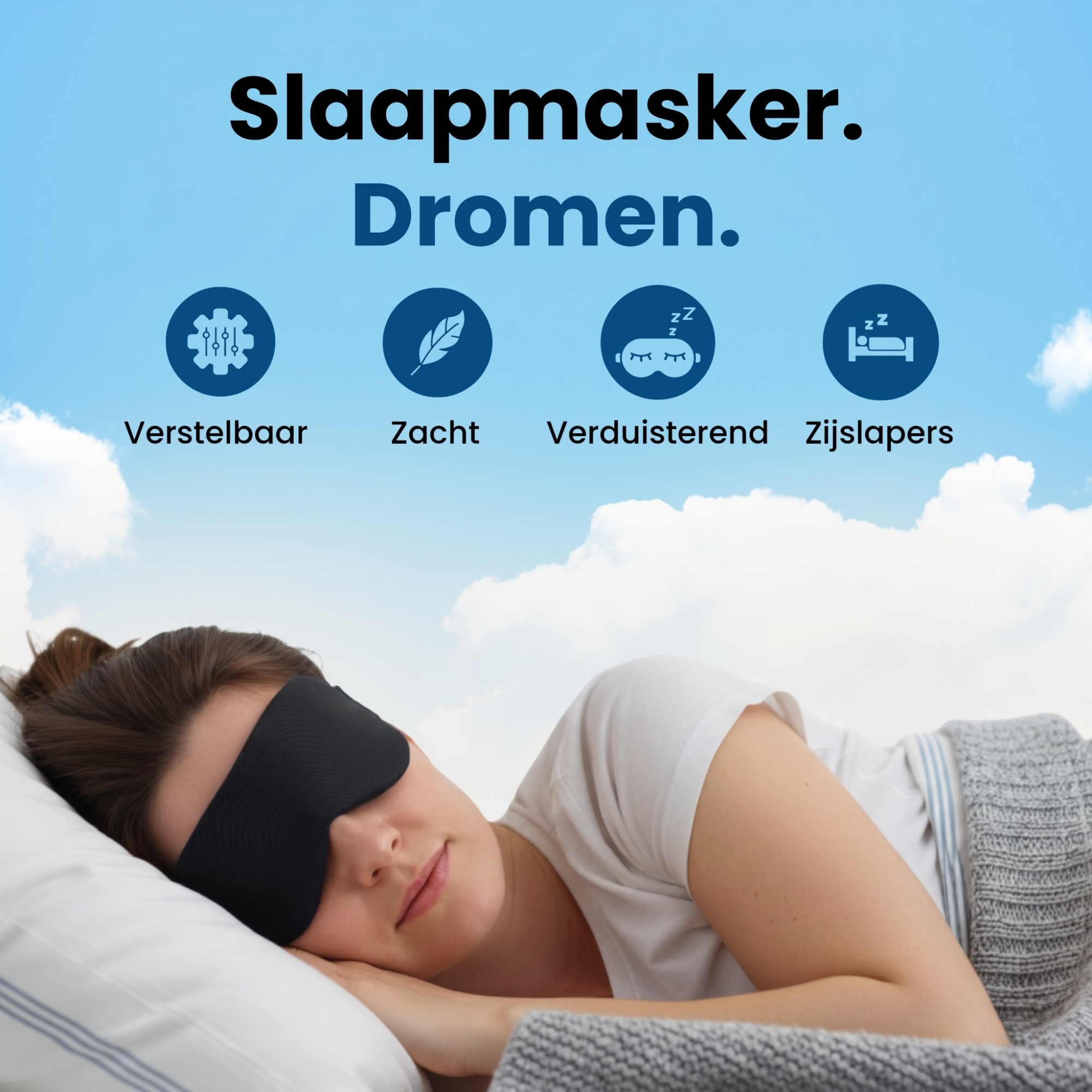 Zacht en verduisterend slaapmasker geschikt voor zijslapers en comfortabel slapen