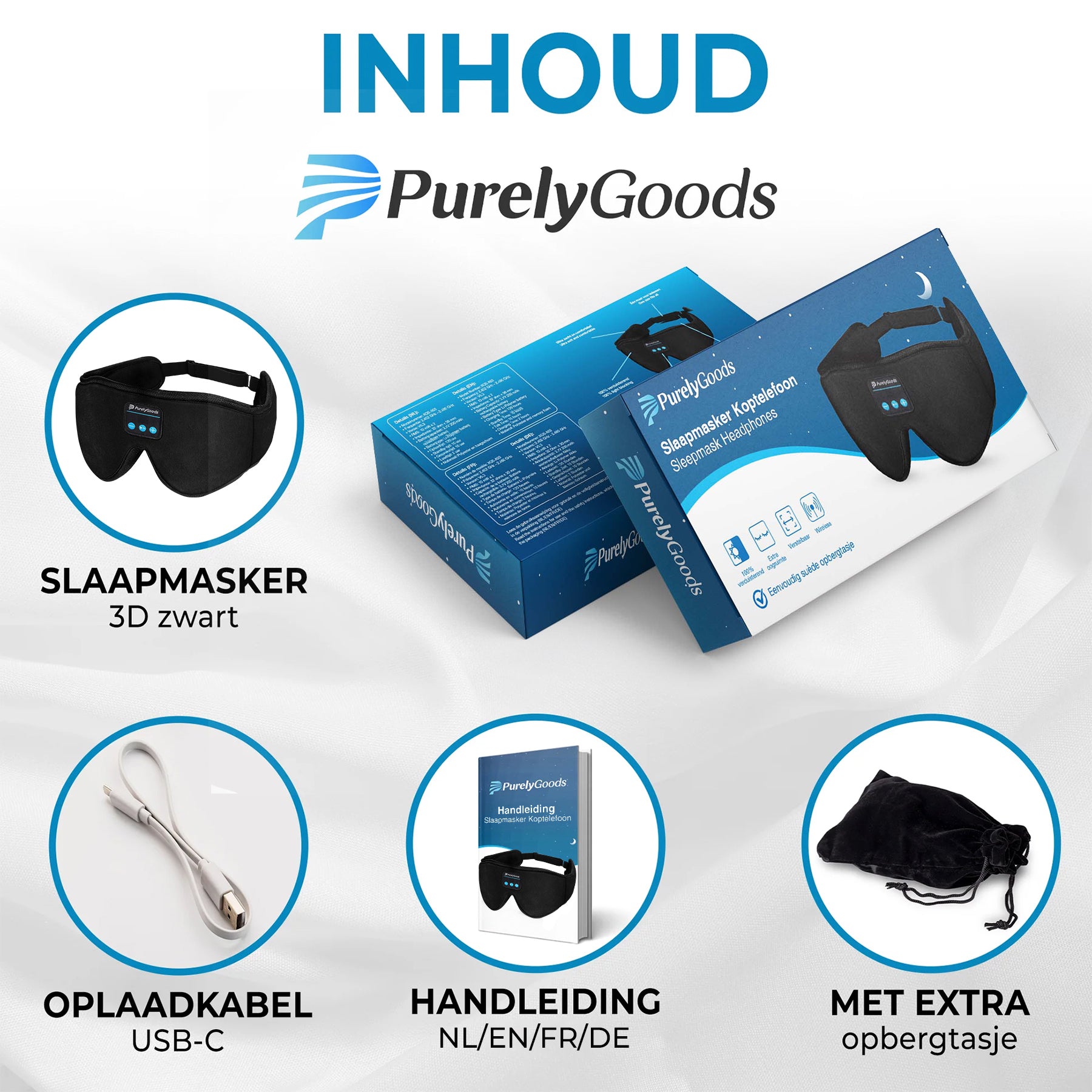 PurelyGoods slaapmasker koptelefoon verpakking inhoud 
