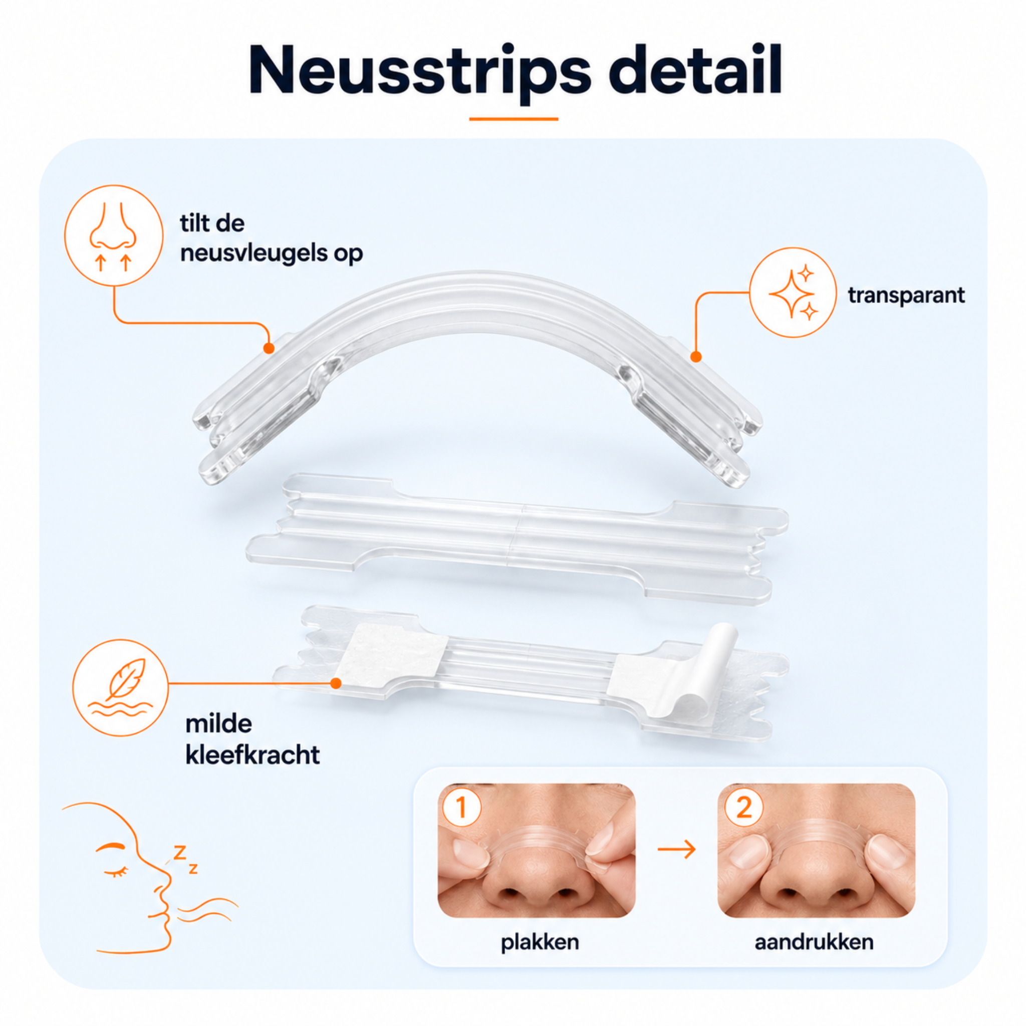 Transparante neusstrips met milde kleefkracht voor het openen van de neusvleugels