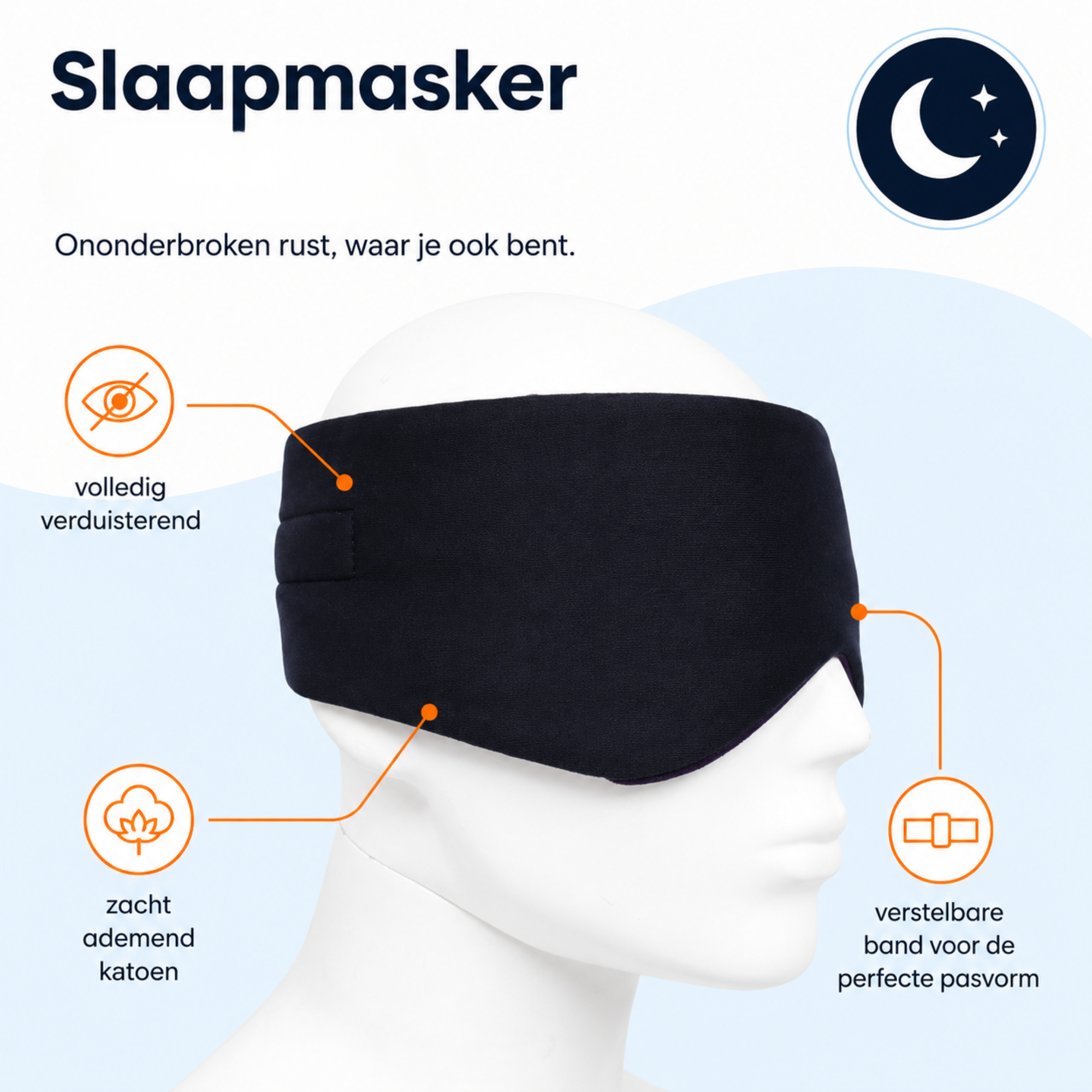 Verduisterend slaapmasker van ademend katoen met verstelbare band